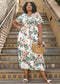 Plus Size Tropical Floral Tie Waist Flowy Maxi Dress