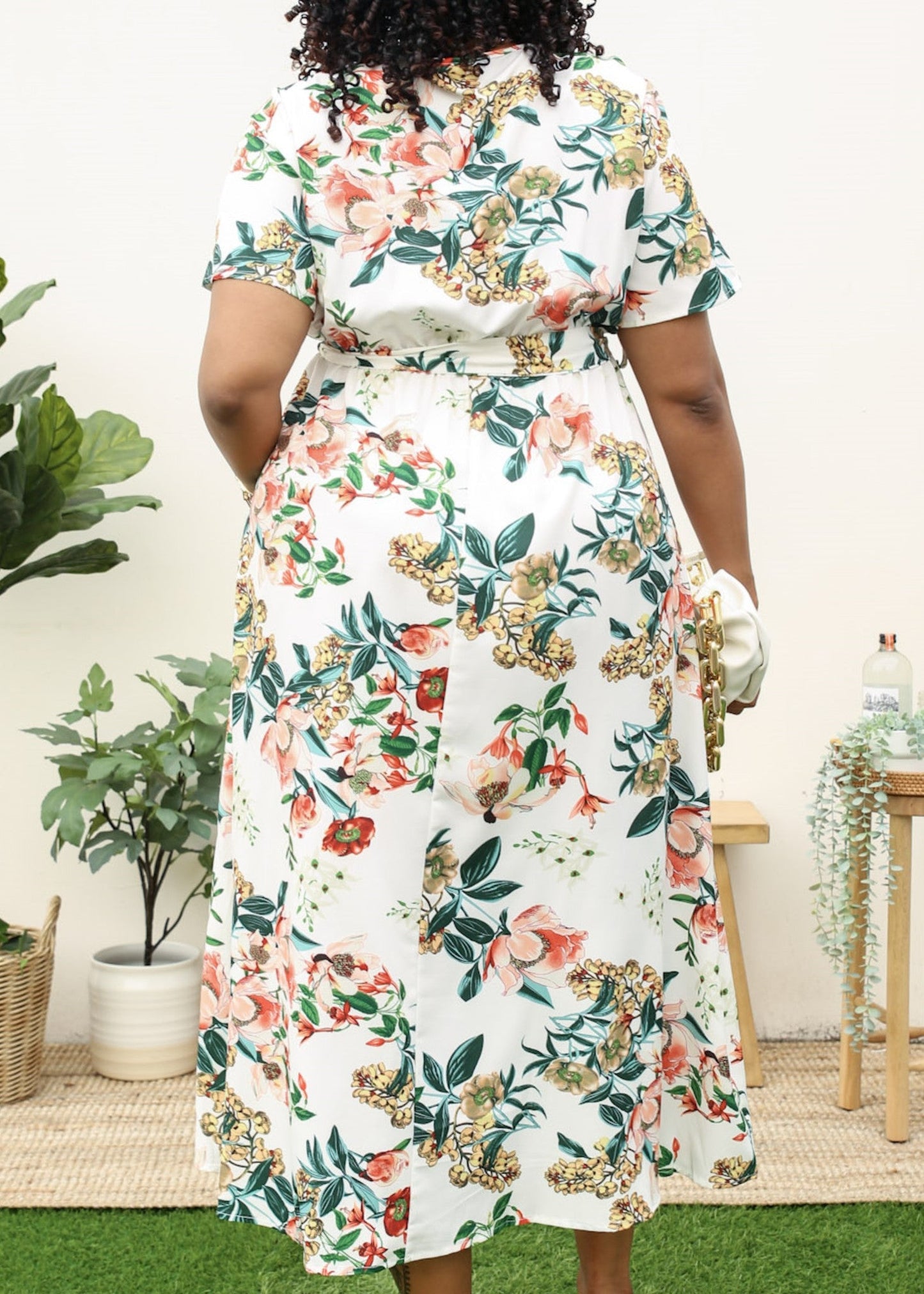 Plus Size Tropical Floral Tie Waist Flowy Maxi Dress