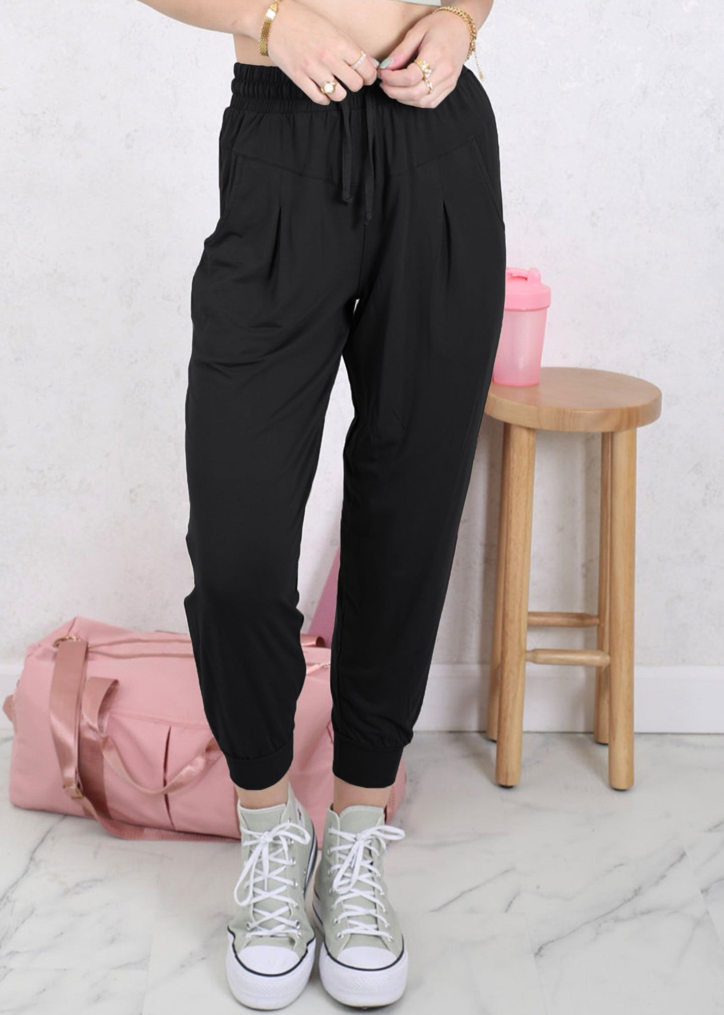 Drawstring Waist Pleated Detail Jogger