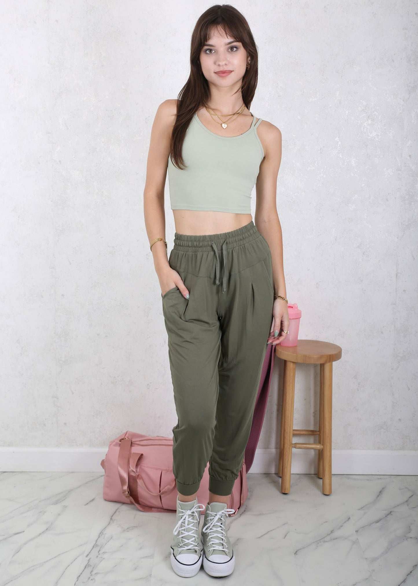 Drawstring Waist Pleated Detail Jogger