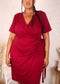 Plus Size Ruched Wrap Dress, Burgundy