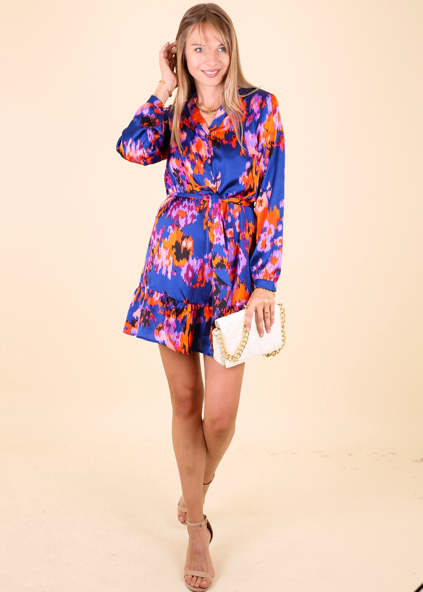 V Neck Abstract Print Dress