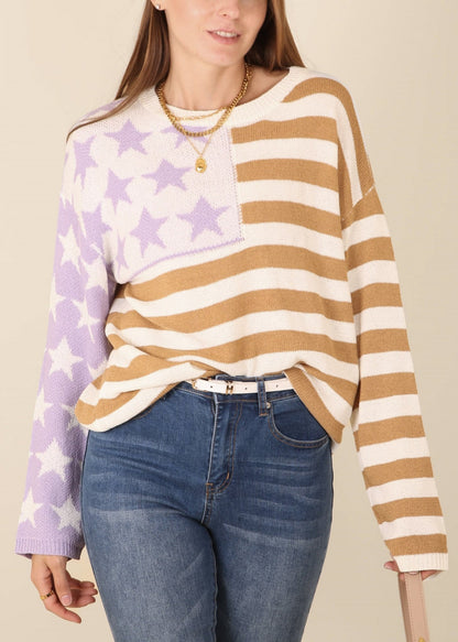 American Flag Print Crew Neck Sweater