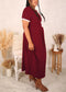 Plus Size Lace Trim Pleated Detail Dress, Burgundy