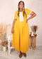 Plus Size Lace Trim Pleated Detail Dress, Yellow