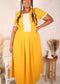 Plus Size Lace Trim Pleated Detail Dress, Yellow