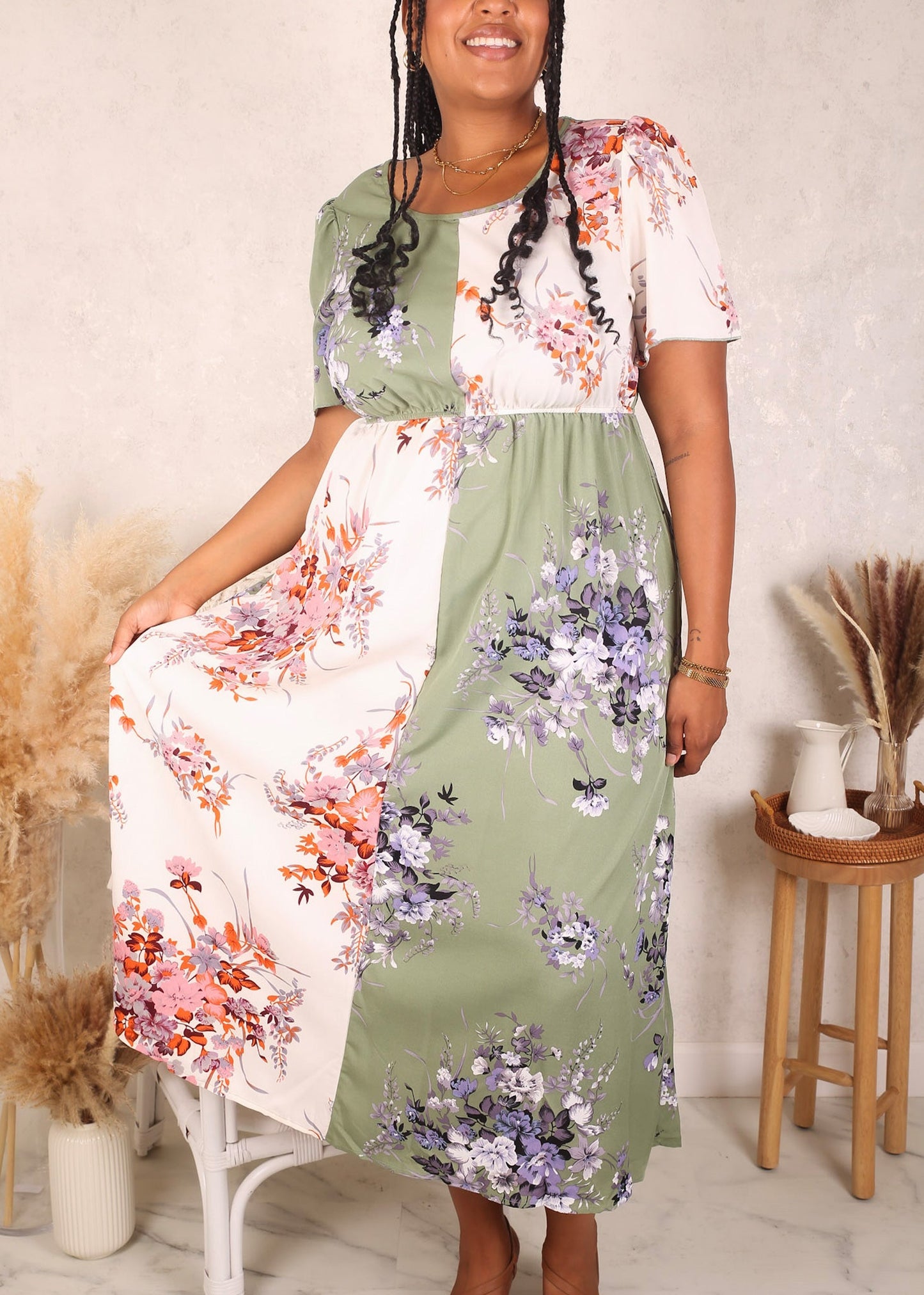 Plus Size Color Block Floral Dress, Many Colors