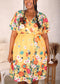 Plus Size Surplice Neck Floral Dress, Yellow