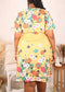 Plus Size Surplice Neck Floral Dress, Yellow