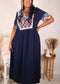 Plus Size Multicolor Geometric Pattern Detail Dress, Navy