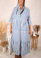 Plus Size Stand Collar Striped Dress, Blue