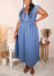 Plus Size Ruffle Swiss Dot Surplice Dress, Blue