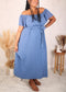 Plus Size Off-Shoulder Pleated Dress, Blue