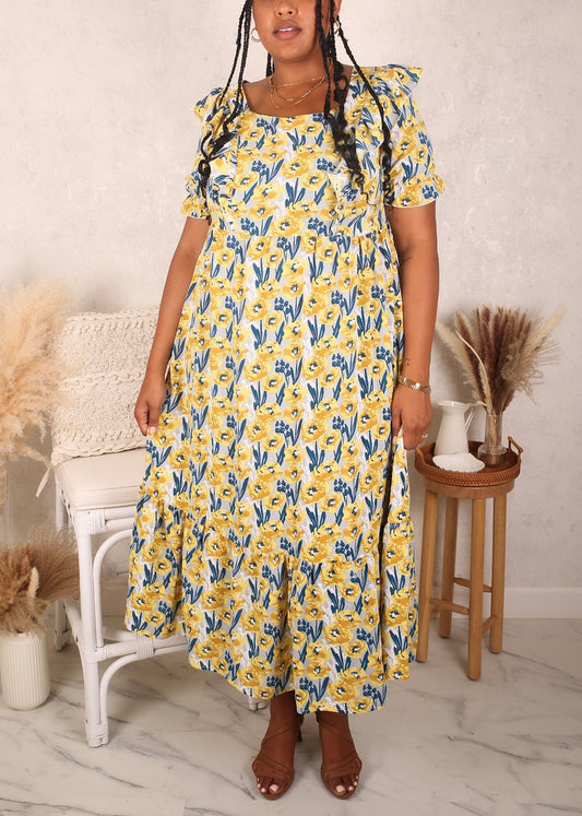 Plus Size Ruffle Front Dress, Yellow