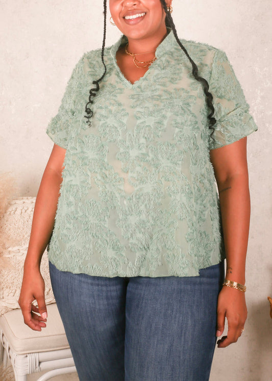 Plus Size Textured Lace Blouse, Green