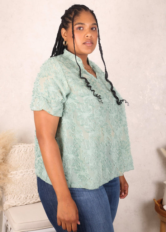 Plus Size Textured Lace Blouse, Green