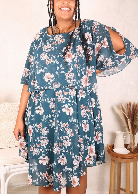 Plus Size Sleeve Cutout Dress, Blue