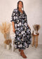 Plus Size Elbow Sleeve Floral Dress, Black