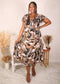 Plus Size V Neck Floral Dress, Brown