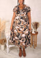 Plus Size V Neck Floral Dress, Brown