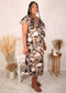Plus Size V Neck Floral Dress, Brown