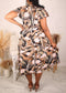 Plus Size V Neck Floral Dress, Brown