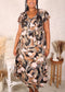 Plus Size V Neck Floral Dress, Brown