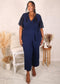 Plus Size Swiss Dot Sleeve Jumpsuit, Navy