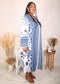 Plus Size Aquamarine Printed Flull Sleeves Dress, Blue