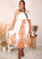 Plus Size Tangerine Print Flutery Sleeves Trendy Dress, Orange