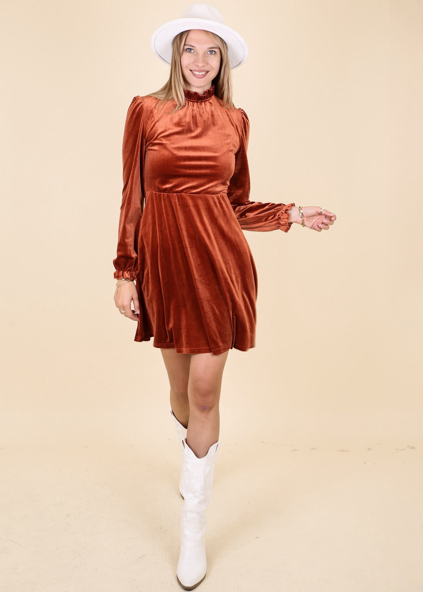 Velvet Ruffle Neck Dress