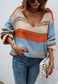 V Neck Color Block Textured Sweater