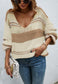 V Neck Color Block Textured Sweater