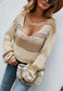 V Neck Color Block Textured Sweater