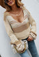 V Neck Color Block Textured Sweater