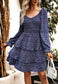 Floral Shirred V Neck Tiered Dress