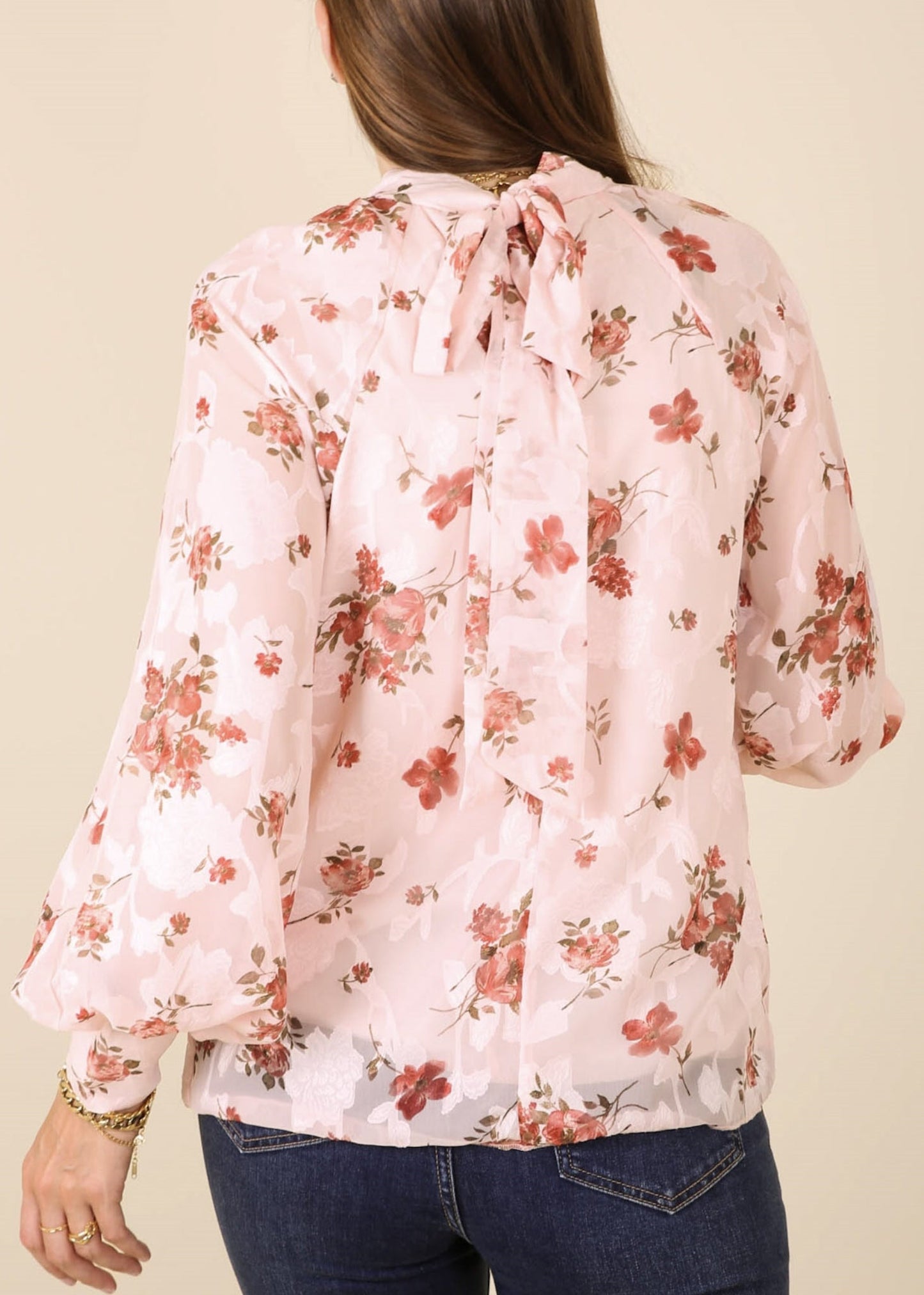 Multi-Floral Pattern Bishop Sleeve Blouse