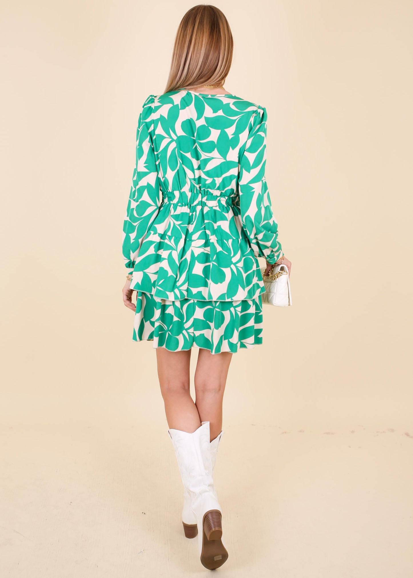 Minimalist Floral Surplice Tiered Dress