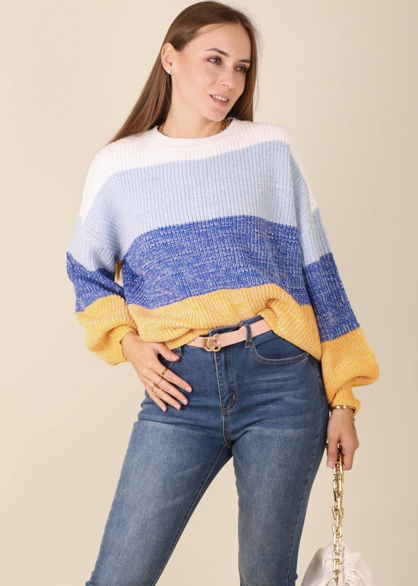 Multicolor Color Block Textured Sweater