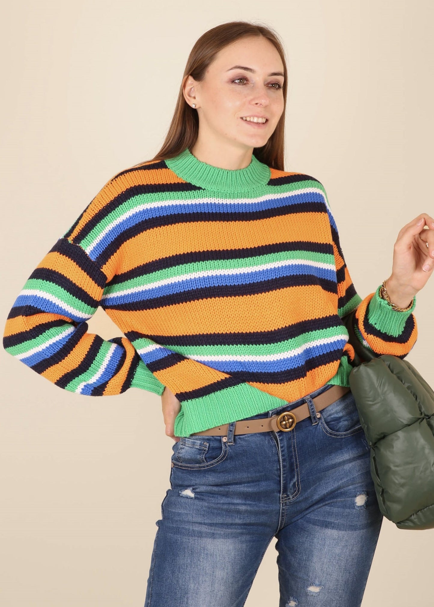 Round Neck Retro Striped Sweater