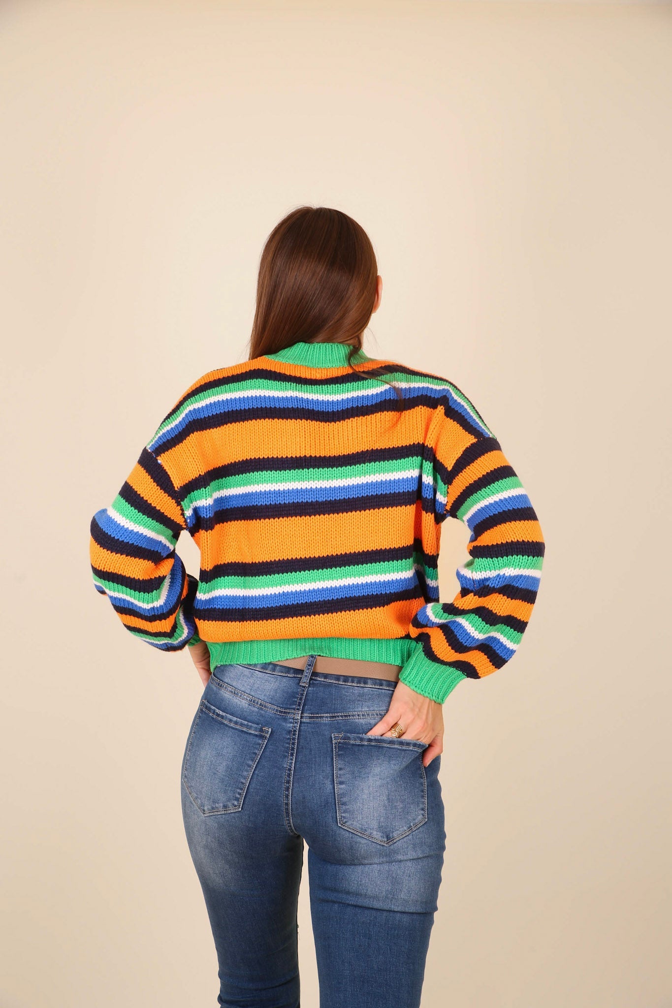 Round Neck Retro Striped Sweater