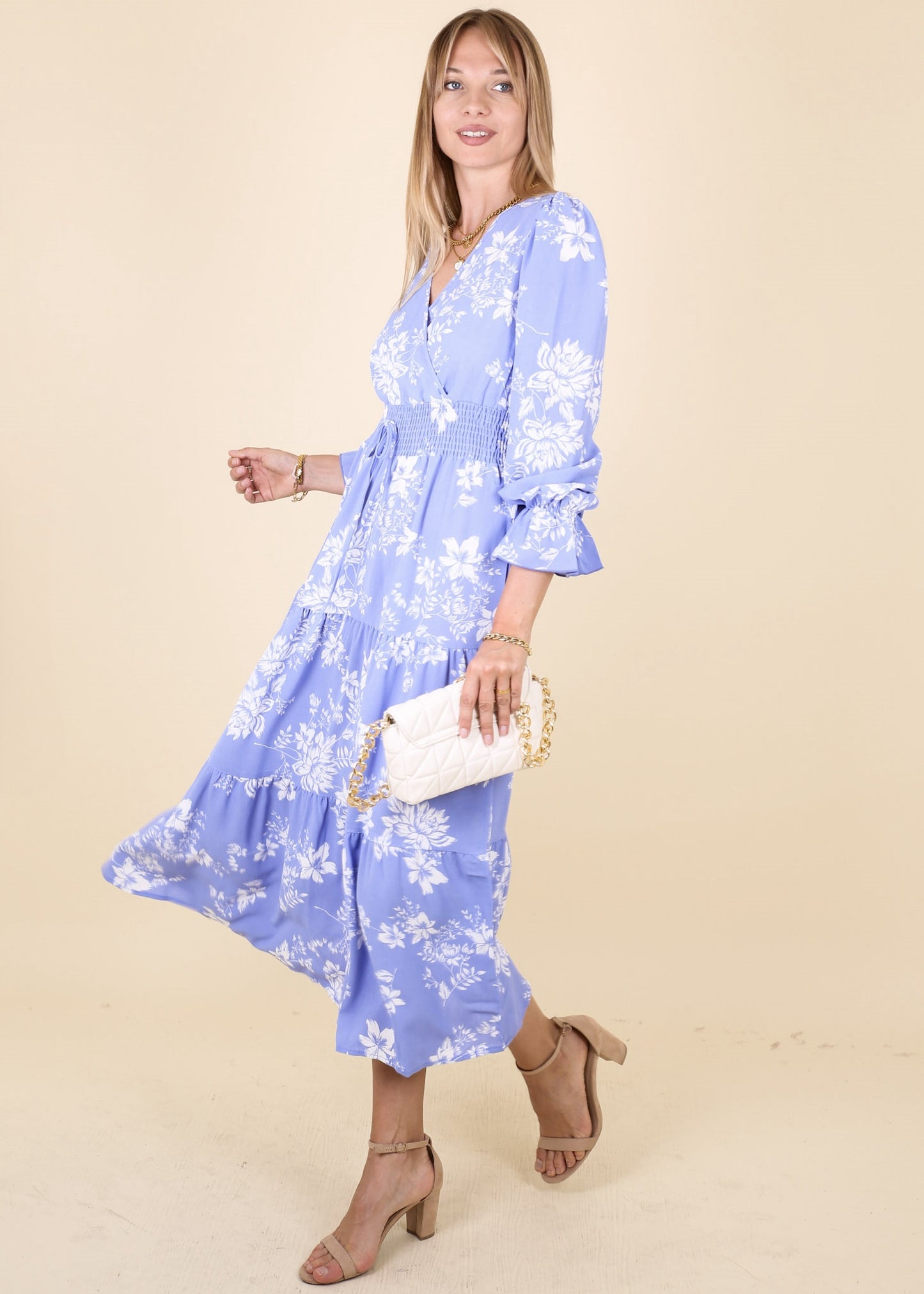 Shirred Waist Floral Print Dress