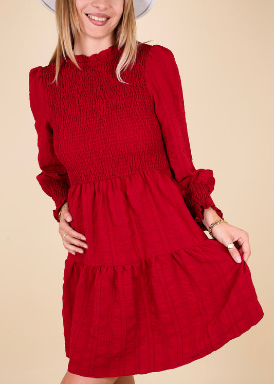 Jewel Neck Shirred Dress