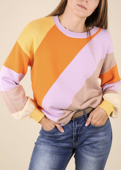 Multicolor Block Round Neck Sweater