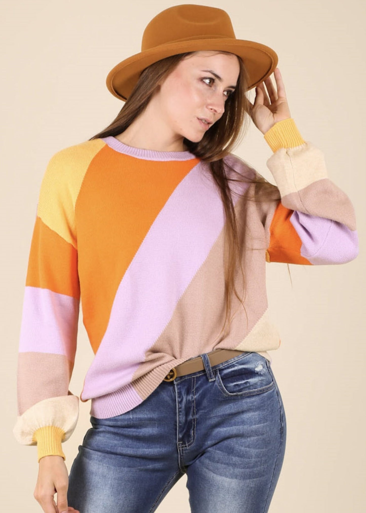 Multicolor Block Round Neck Sweater