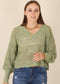 Solid Crochet Knit Semi-Sheer V-Neck Sweater