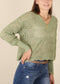 Solid Crochet Knit Semi-Sheer V-Neck Sweater