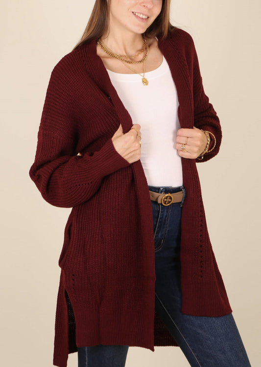 Solid Color Eyelet Detail Cardigan