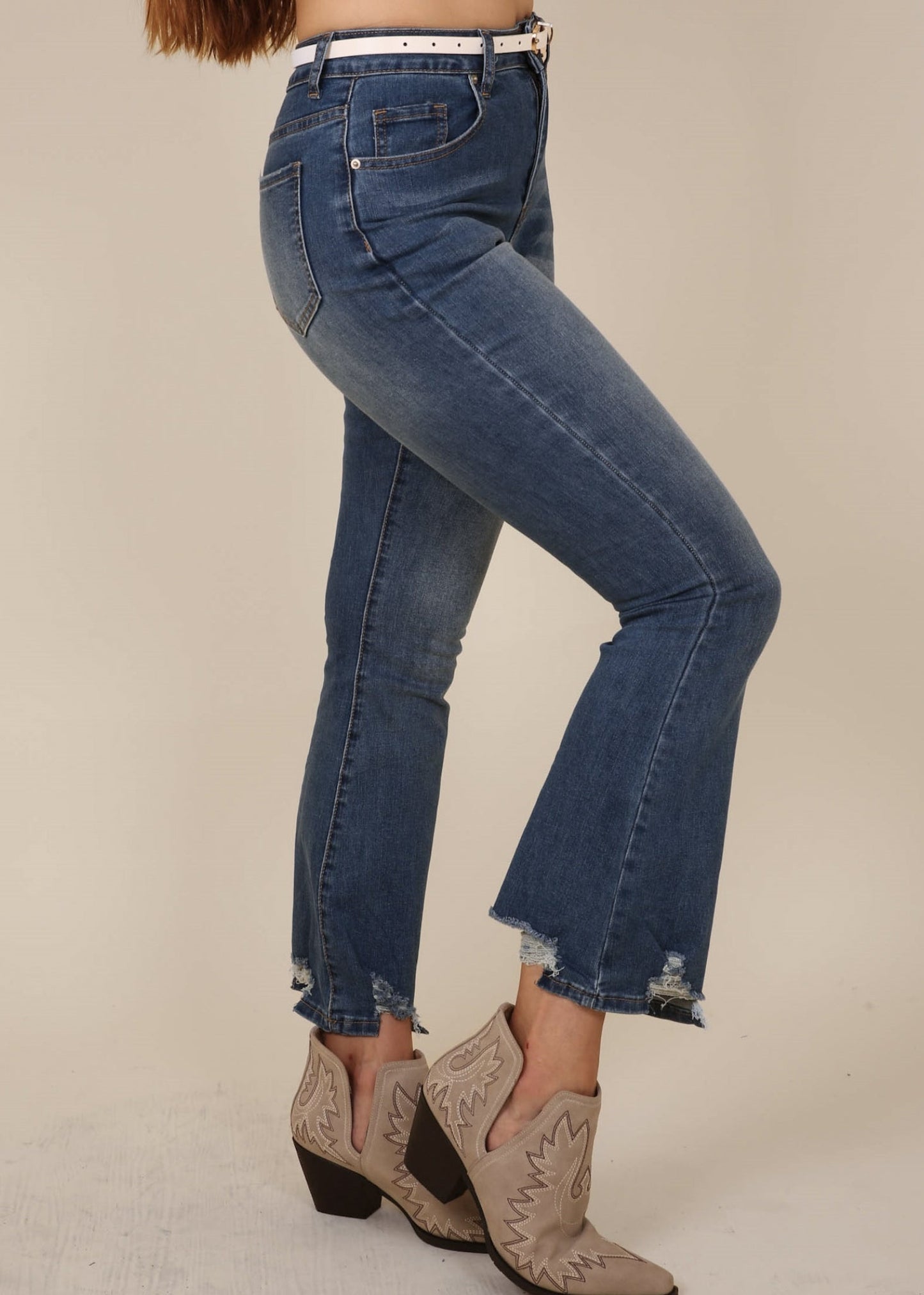 High Waist Frayed Bootcut Jeans