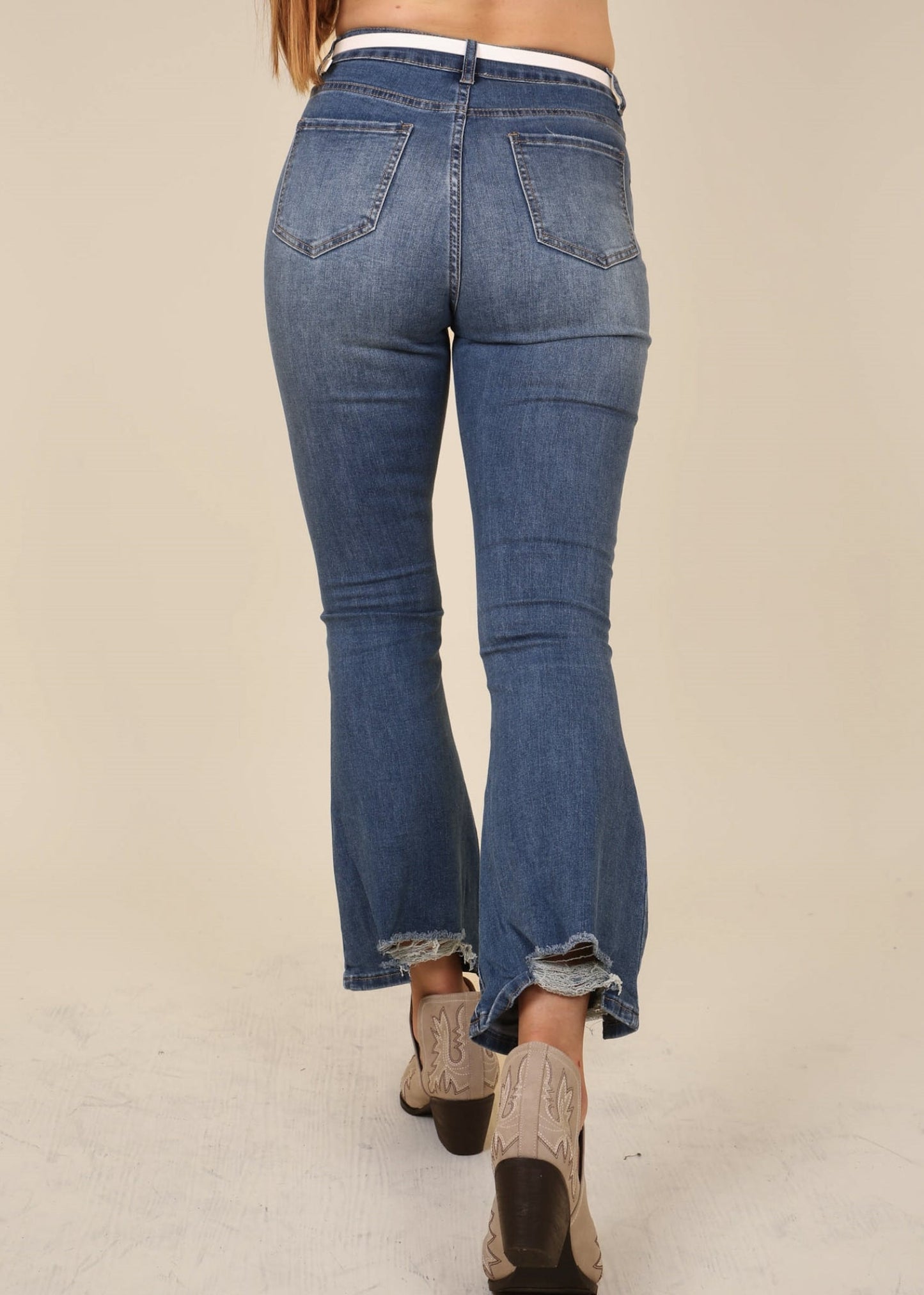 High Waist Frayed Bootcut Jeans